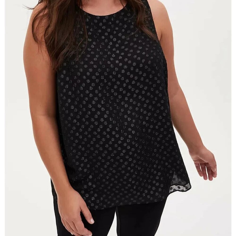 NEW! Torrid Black Woven Polka Dot Shimmer Keyhole Back Tank, Plus Size 1